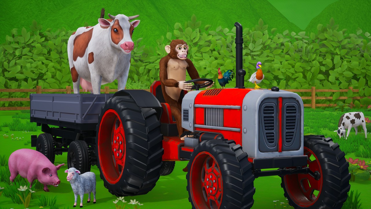 Monkey Ride Tractor Monkey Crazy Tractor Ride! ๐๐ Funny Farm Animals Join the Fun Ride ...