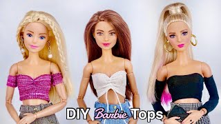 EASY DIY Barbie Doll Tops! How To Make Trendy Clothes For Barbie Dolls! Off The Shoulder Tops!