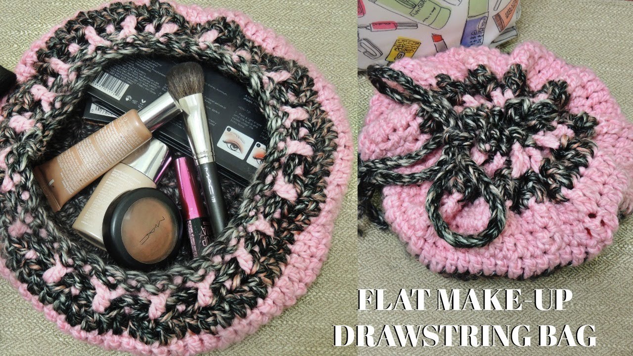 How to Crochet a Flat Drawstring Make-Up Bag - YouTube