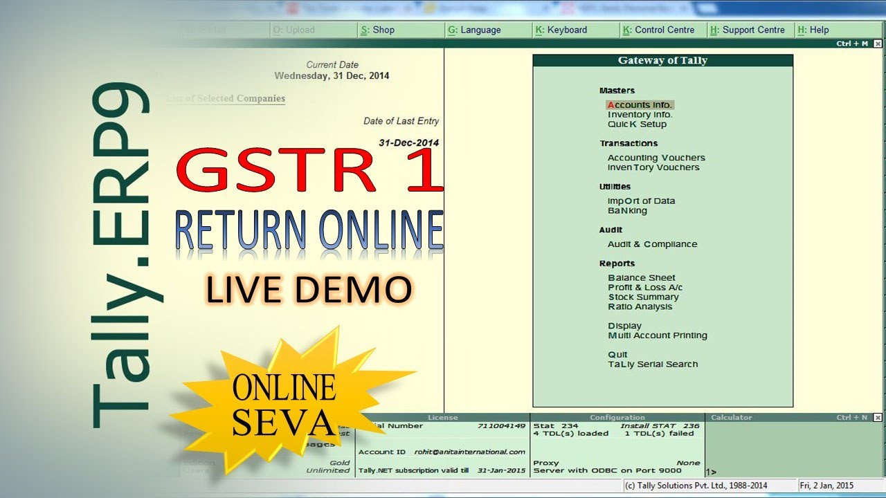 filing of gst return 1 from tally erp 9 live demo youtube