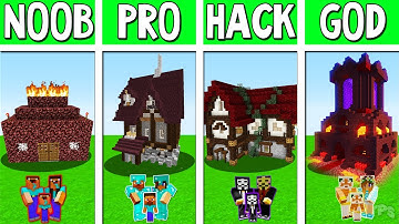 Minecraft Battle : HELL HOUSE BUILD CHALLENGE - NOOB vs PRO vs HACKER Minecraft Animation