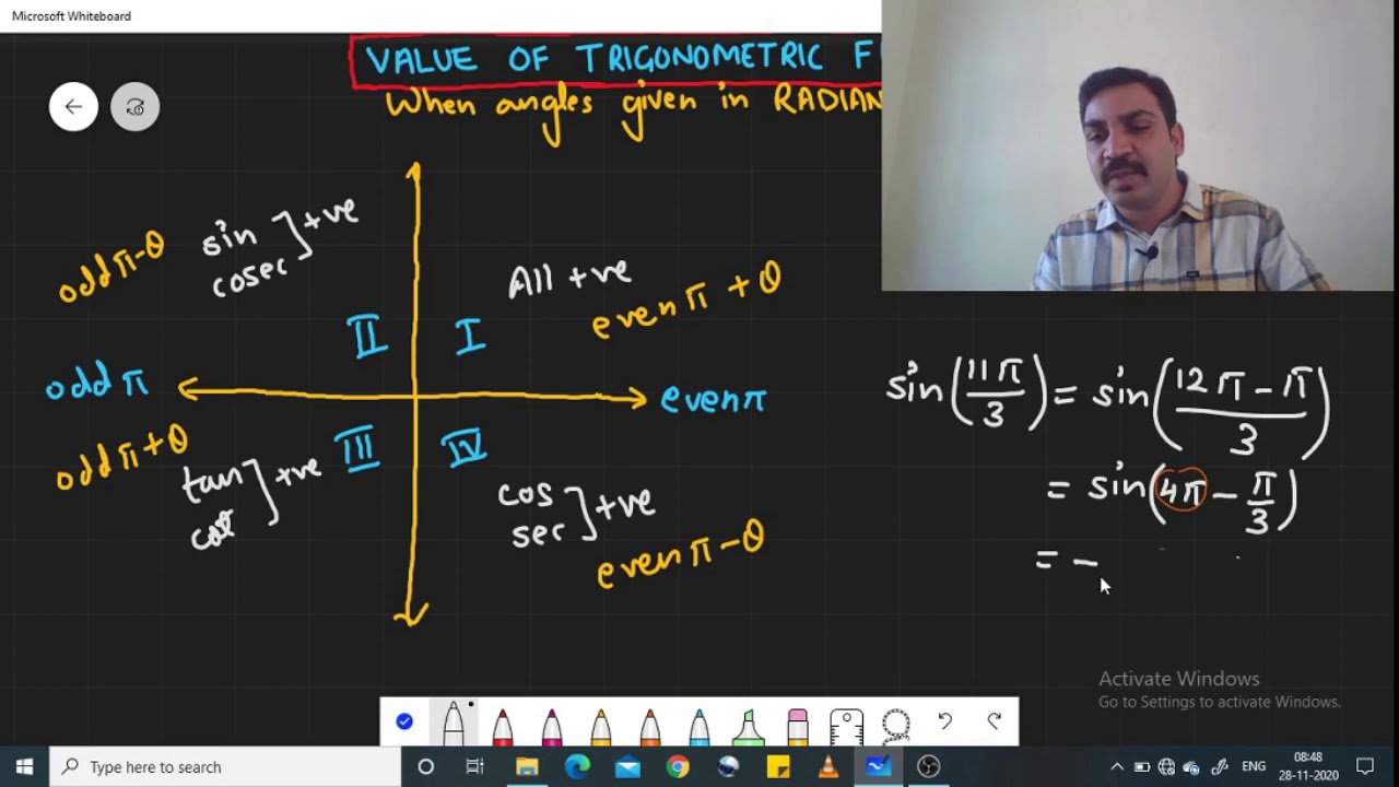 VALUES OF TRIGONOMETRIC FUNCTIONS | ANGLE IN RADIAN | Class XI