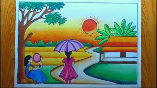 Summer season drawing / Summer season scenery drawing ||
