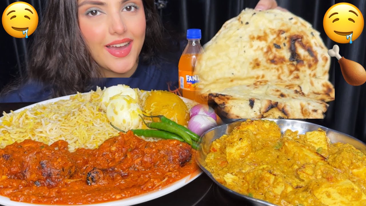 ASMR Eating Egg Biryani, Chicken Tikka Butter Masala, Butter Naan, Matar Paneer| Mukbang Eating Show
