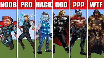 PIXEL ART (NOOB VS PRO VS HACKER VS GOD) THOR IN MINECRAFT