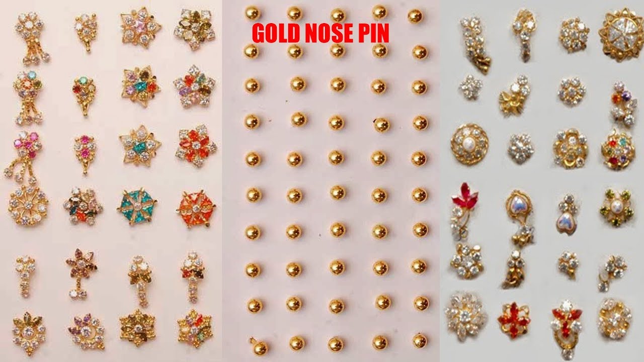 Latest Gold Nose Pin Designs/ Traditional Gold Nose Pin Stud ...