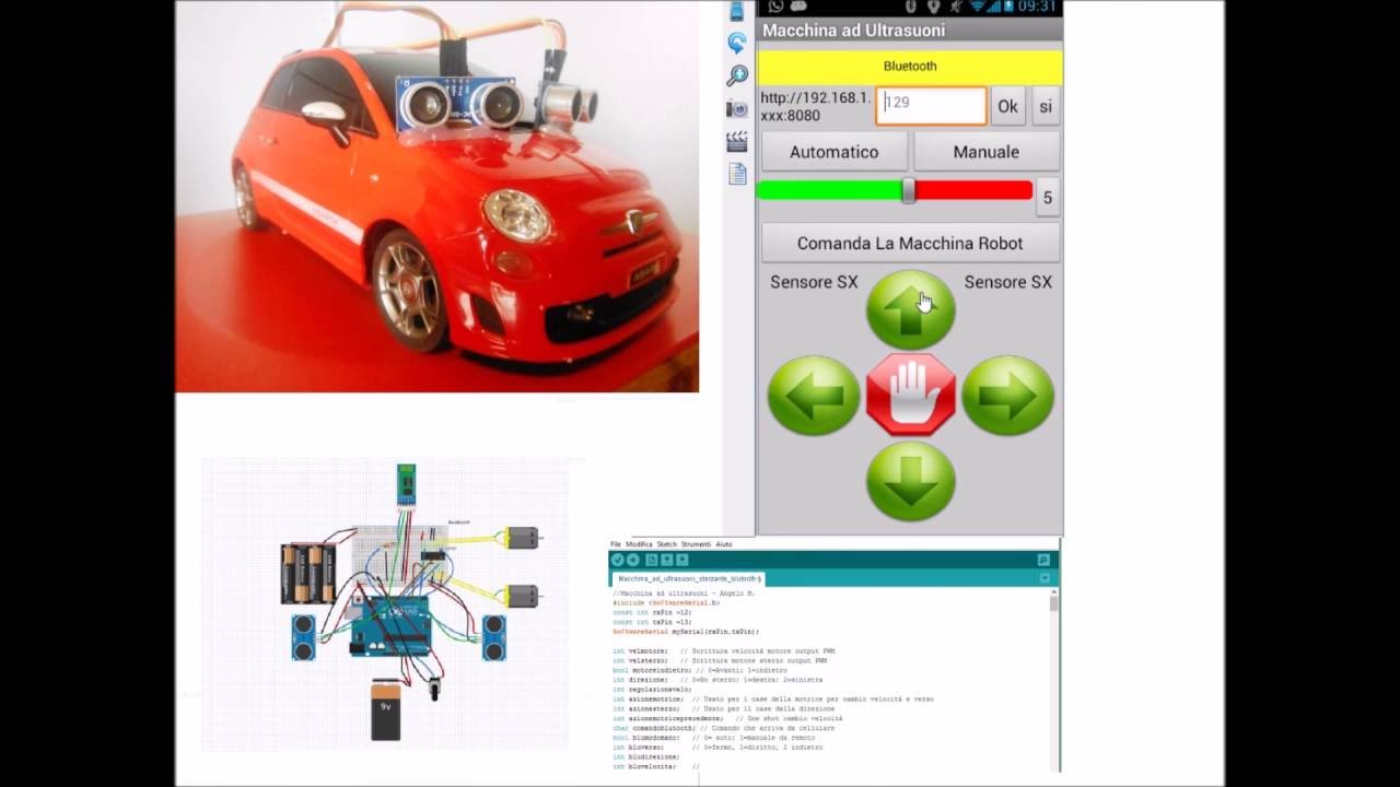 Arduino ultrasonic sensor HC-SR04 robot car & Bluetooth Android Appinventor