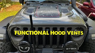 Keeping The Jeep Eco Diesel Cool With Functional Hood Vents From Valkyrie Off Road.
