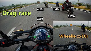 Drag Race 😱 Ninja Zx10r vs bmw vs z900 | Sunday ride pe Wheelie Zx10r | 🔥 squid ne kiya peecha