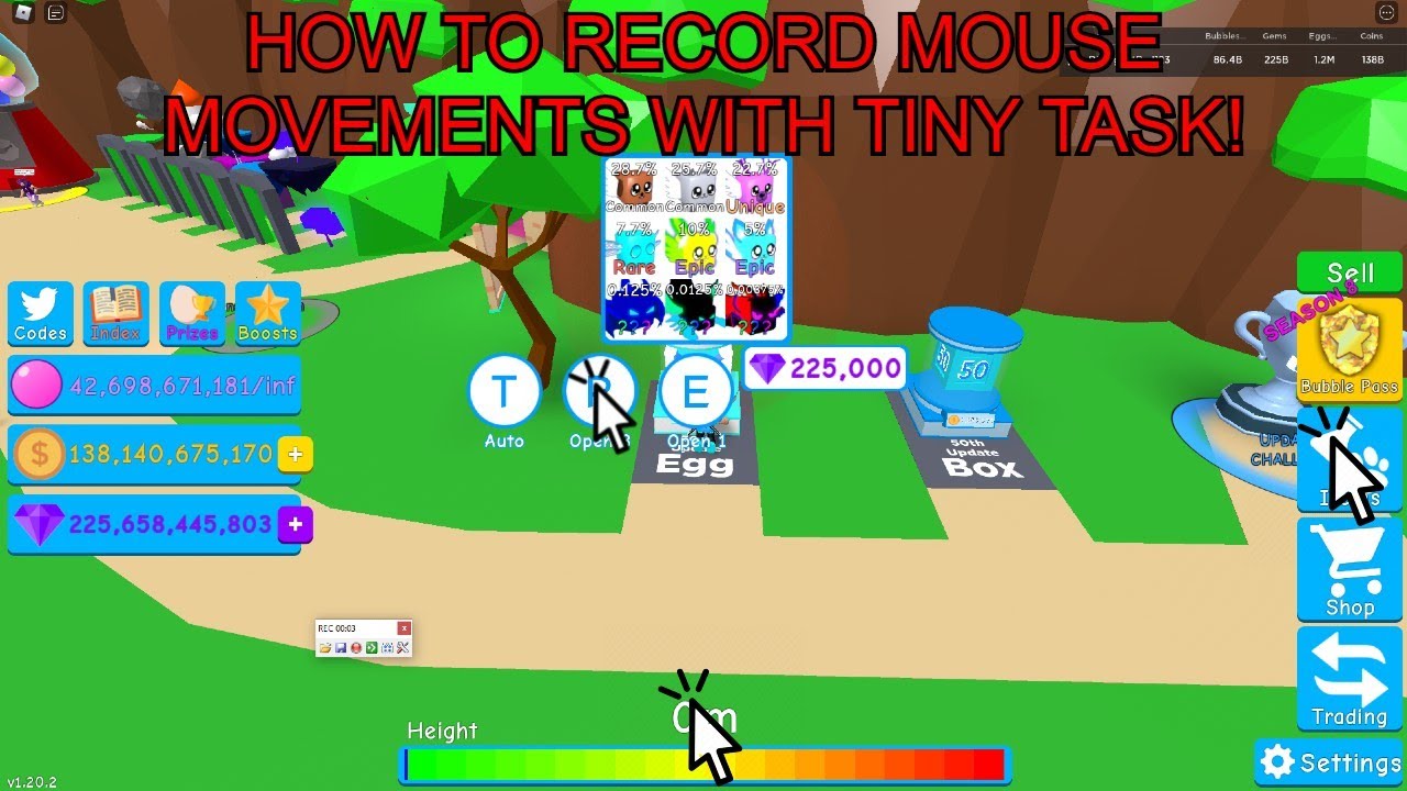 How To Auto Egg Open With Tiny Task In Bubble Gum Simulator Roblox Youtube - how to use tiny task on roblox