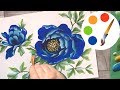 How to paint The Blue Peony by a  flat brush