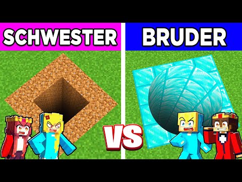 SCHWESTER vs BRUDER sicherster UNTERGRUND TUNNEL BAU CHALLENGE in Minecraft!