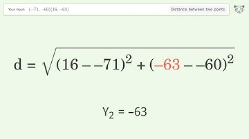 Find the distance between two points p1 (-71,-60) and p2 (16,-63): Step-by-Step Video Solution