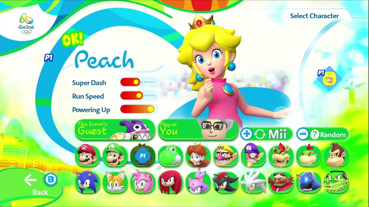 Daisy vs Peach Mario and Sonic at the Rio 2016 Olympic games 100m 