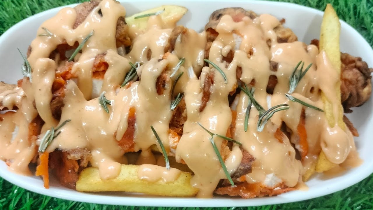 Chicken Loaded Fries with Cheese Sauce Recipe | Simple & Delicious Fried Chicken 