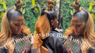 How to do a up down top knot bun Quickweave | no leave out | protective cap method