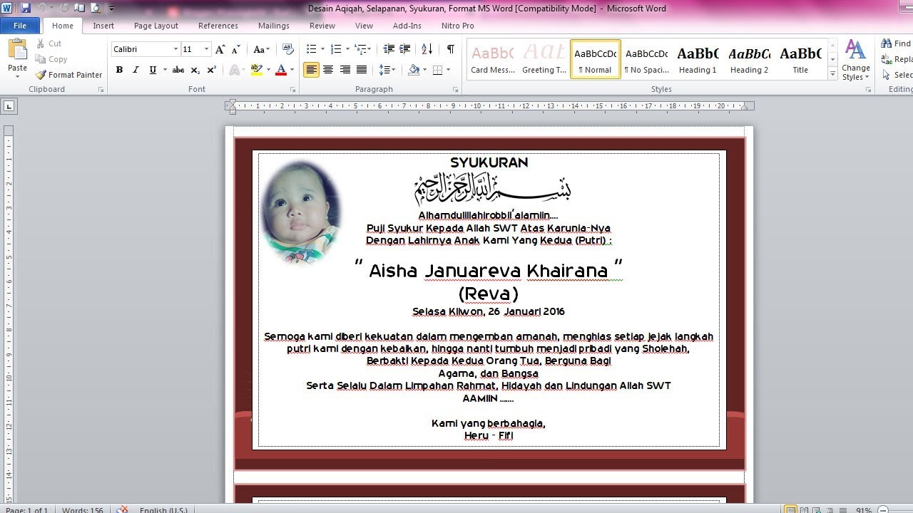 Cara Membuat Undangan  untuk Aqiqah  Selapanan dan Syukuran 