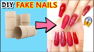 DIY HOW TO MAKE WATERPROOF FAKE NAILS WITH TOILET PAPER ROLL WITHOUT NAIL GLUECHRISTMAS NAIL HACK