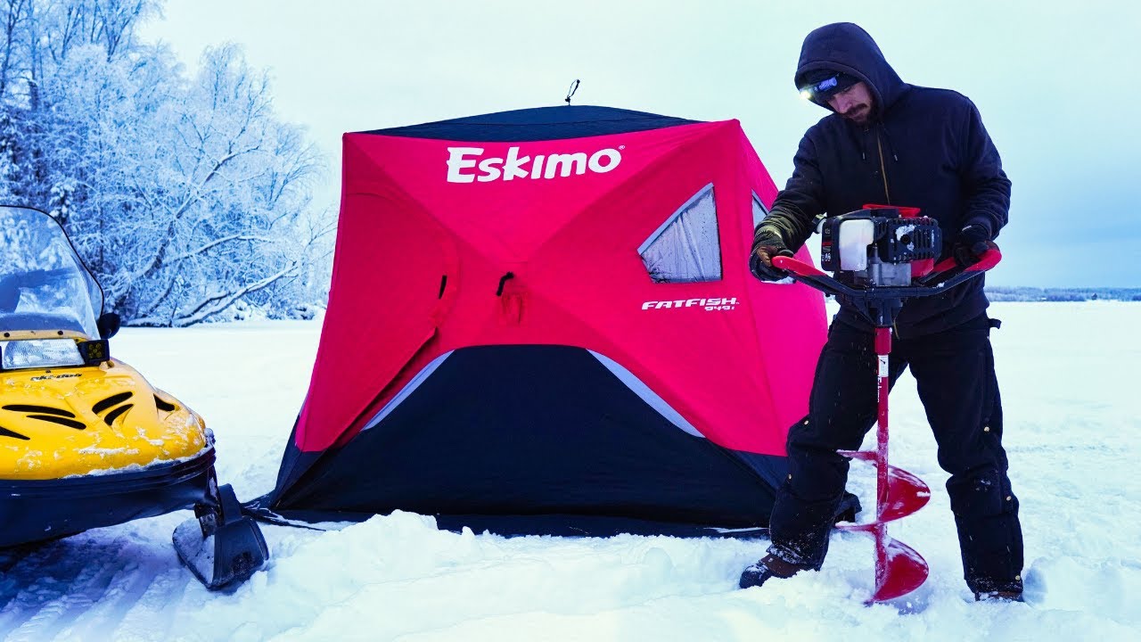 WINTER camping on ICE in a fishing tent