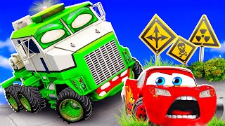 Big & Small:McQueen and Mater VS Armored Truck SAM ZOMBIE slime apocalypse cars in BeamNG.drive