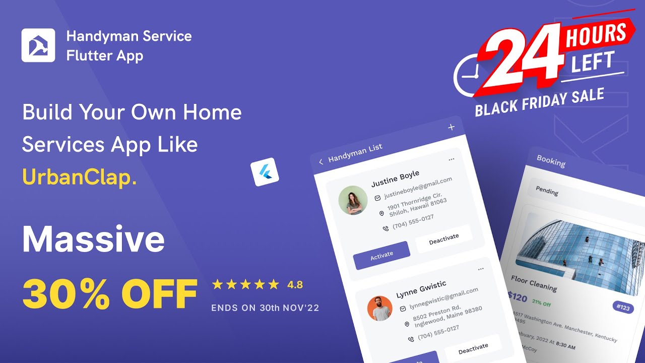 On-Demand Handyman Service Flutter App - 30% off [ Few Hours left only] on Black Friday