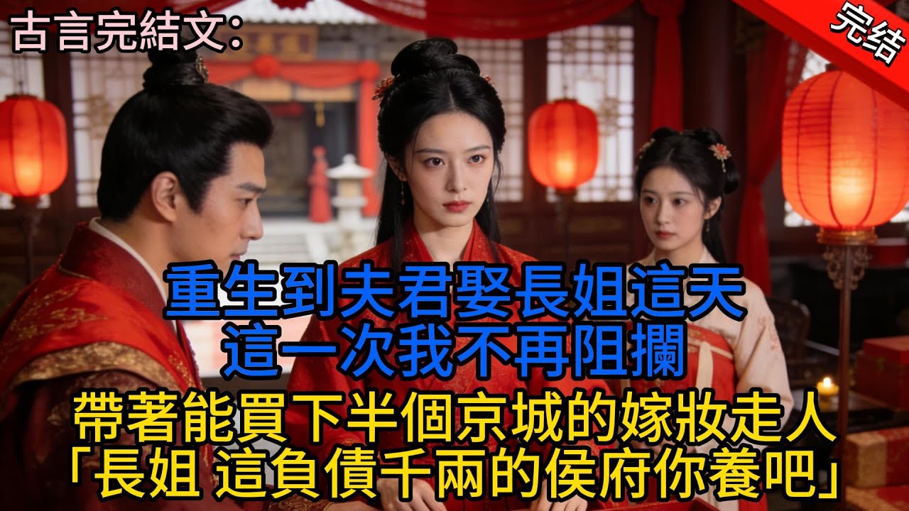 【完結文】重生到夫君娶長姐這天，這一次我不再阻攔，帶著能買下半個京城的嫁妝走人「長姐 這負債千兩的侯府你養吧」#完结文#完整版 #古代言情  #爽文#情感#小说  #一口氣看完
