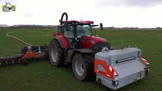 Loonbedrijf Rijskamp aan het sleepslangbemesten met Case-IH en Schouten