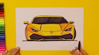 How to draw Lamborghini Huracan (Front View)