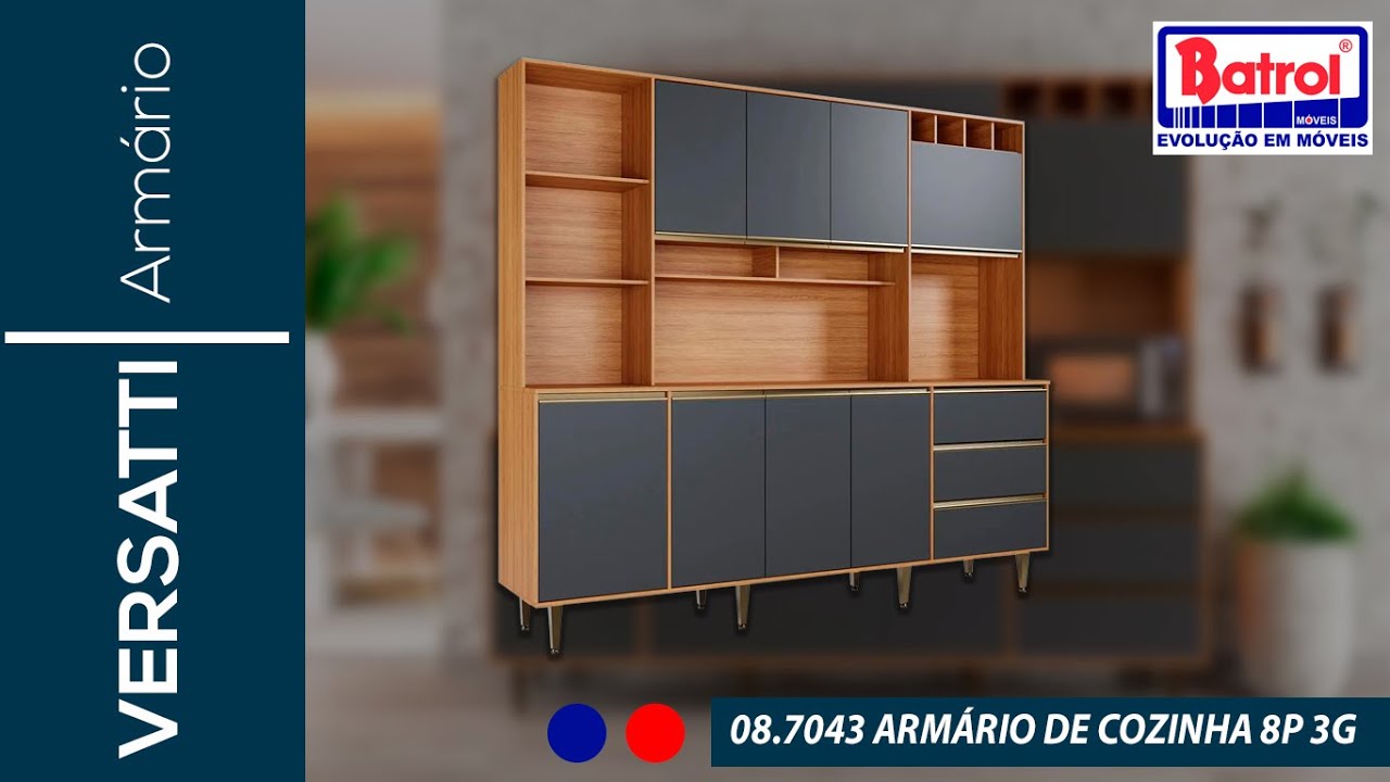 08.7043 ARMÁRIO DE COZINHA 8 PORTAS 3 GAVETAS - LINHA VERSATTI
