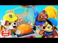 O dia de churrasco para paw patrol vdeo infantil com a patrulha canina e heris de brinquedo