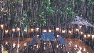 Listen & Sleep Immediately with Heavy Downpour Rain & Massive Thunder Sounds in Rainforest at Night