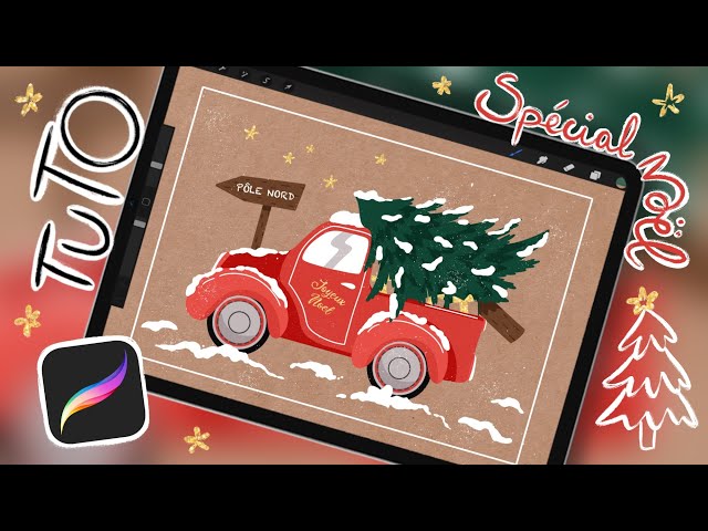 🎄 Spécial Noël | Un truck vintage et son sapin de Noël --- Tuto Procreate intermédiaire