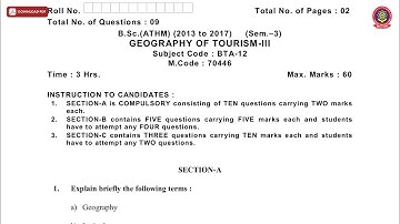 BSC ATHM 3RD SEM GEOGRAPHY OF TOURISM 3RD MAY 2019 | PTU