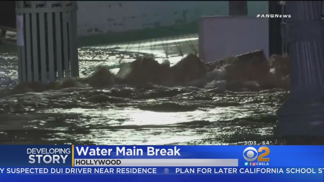 Water Main Break Shuts Down Cahuenga Blvd. In Hollywood - YouTube
