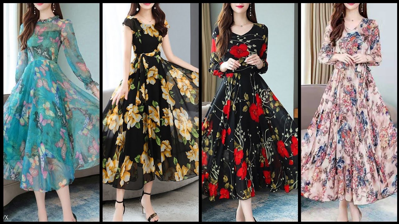 Impressive And Outstanding Stylish Floral Print Chiffon Long Maxi Dress Design 2020 (Part 3)