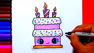 How to draw a birthday cake easy | Zed cute drawings