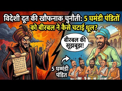 विदेशी दूत की खौफनाक चुनौती: 5 घमंडी पंडितों को बीरबल ने कैसे चटाई धूल? akbar birbal kahani 