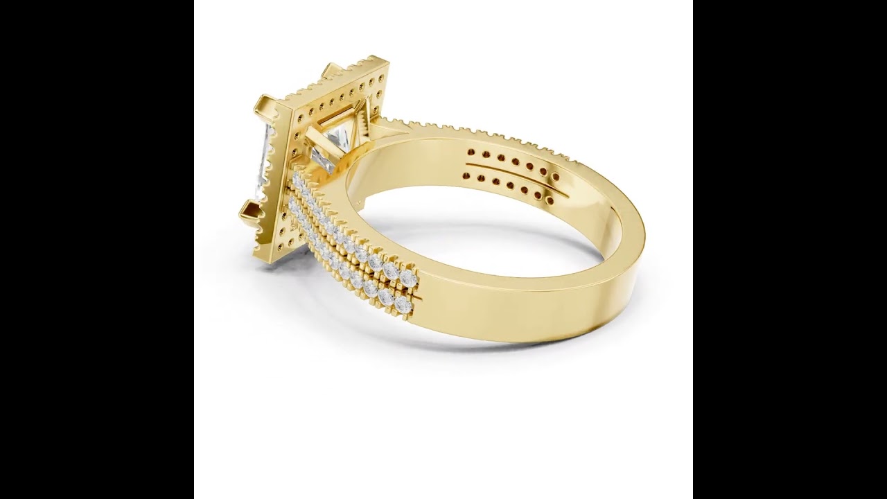 Princess Cut Halo with Double Pave Diamond Ring