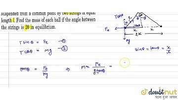 Two indentical pith balls, each carrying charge q, are  suspended from a common point by two