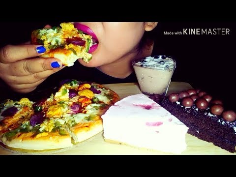 PIZZA ASMR MUKBANG Eating Sounds || No Talking || Chocolate Mousse + Cakes
