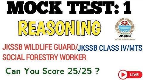 Jkssb Wildlife Guard Reasoning |Mock Test 1 Live #jkssb