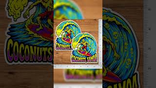 Surfing Sticker Coconut Samoa 5" 2 Pack Waterproof Die Cut Glossy Vinyl Decal