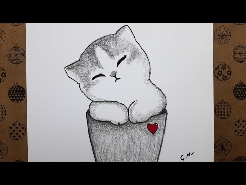 Çok Kolay Kedi Çizimi Bardak İçinde Sevimli Kedi Adım Adım Nasıl Çizilir