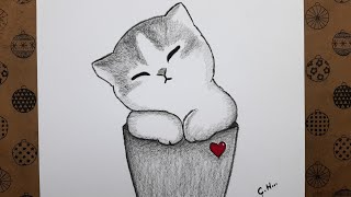 Çok Kolay Kedi Çizimi Bardak İçinde Sevimli Kedi Adım Adım Nasıl Çizilir