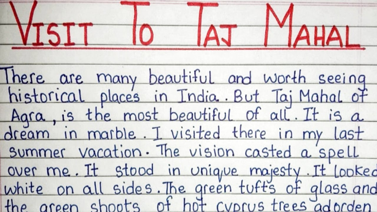 Essay on Visit To Taj Mahal English Essay Handwriting YouTube
