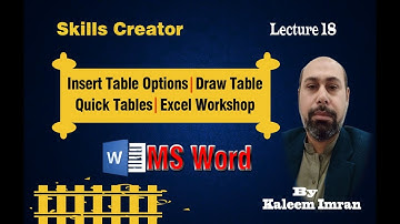 lecture 18 MS Word Insert table options, Draw table, Quick tables & Excel worksheet