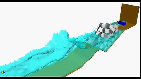 Breaking wave over breakwater simulation
