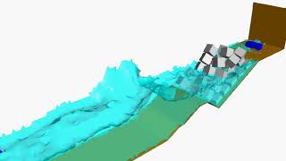 Breaking wave over breakwater simulation