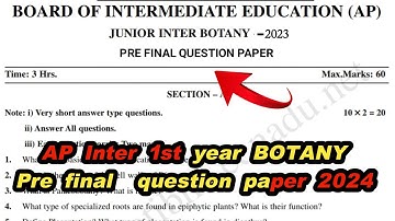 AP inter 1st year Botany pre final question paper 2024||Inter botany pre final question paper 2024