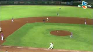 20130908 CPBL 犀牛vs獅 6下 李育儒2出局後安打送泰山回本壘 目前3分他貢獻2分 1:3